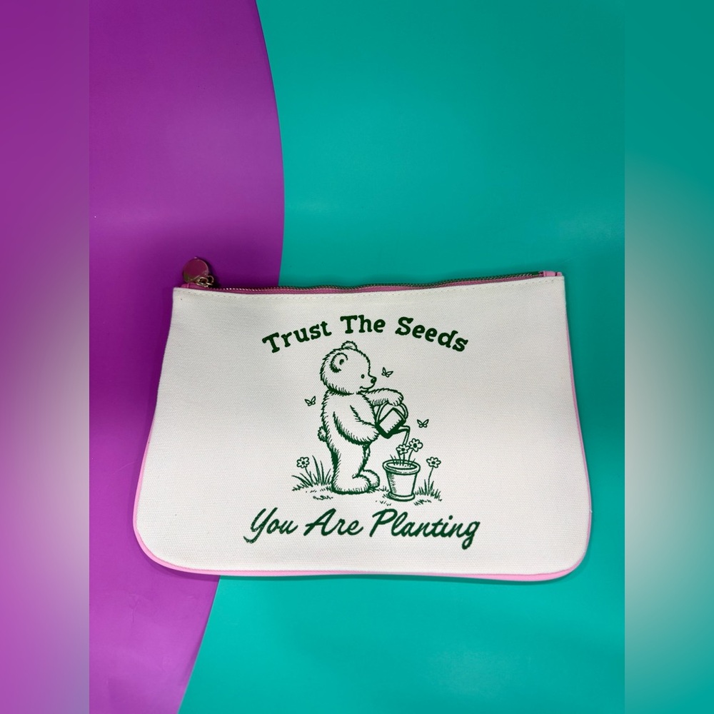 Canvas Cosmetic Pouch: Planting Bear